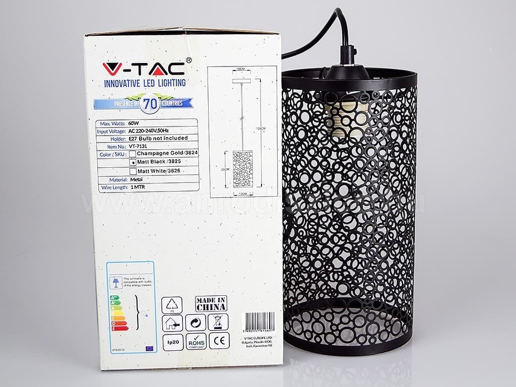 LAMPADARIO PENDENTE A SOSPENSIONE IN METALLO NERO MATTO STILE ELEGANTE VT-7131 - 7