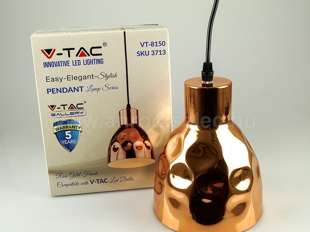 LAMPADARIO PENDENTE LAMPADA A SOSPENSIONE IN METALLO CONO ORO ROSA RAME VT-8150 - 5