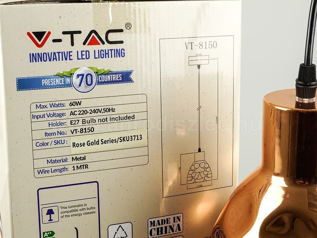 LAMPADARIO PENDENTE LAMPADA A SOSPENSIONE IN METALLO CONO ORO ROSA RAME VT-8150 - 6