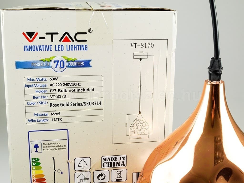 LAMPADARIO PENDENTE LAMPADA A SOSPENSIONE IN METALLO CONO ORO ROSA RAME VT-8170 - 5