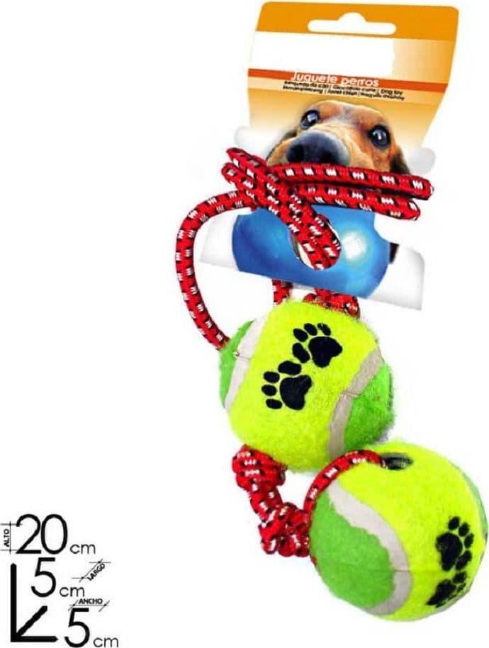 CORDA CON 2 PALLINE TENNIS GIOCO ADDESTRAMENTO CANI E GATTI GIOCATTOLO ANIMALI - 2