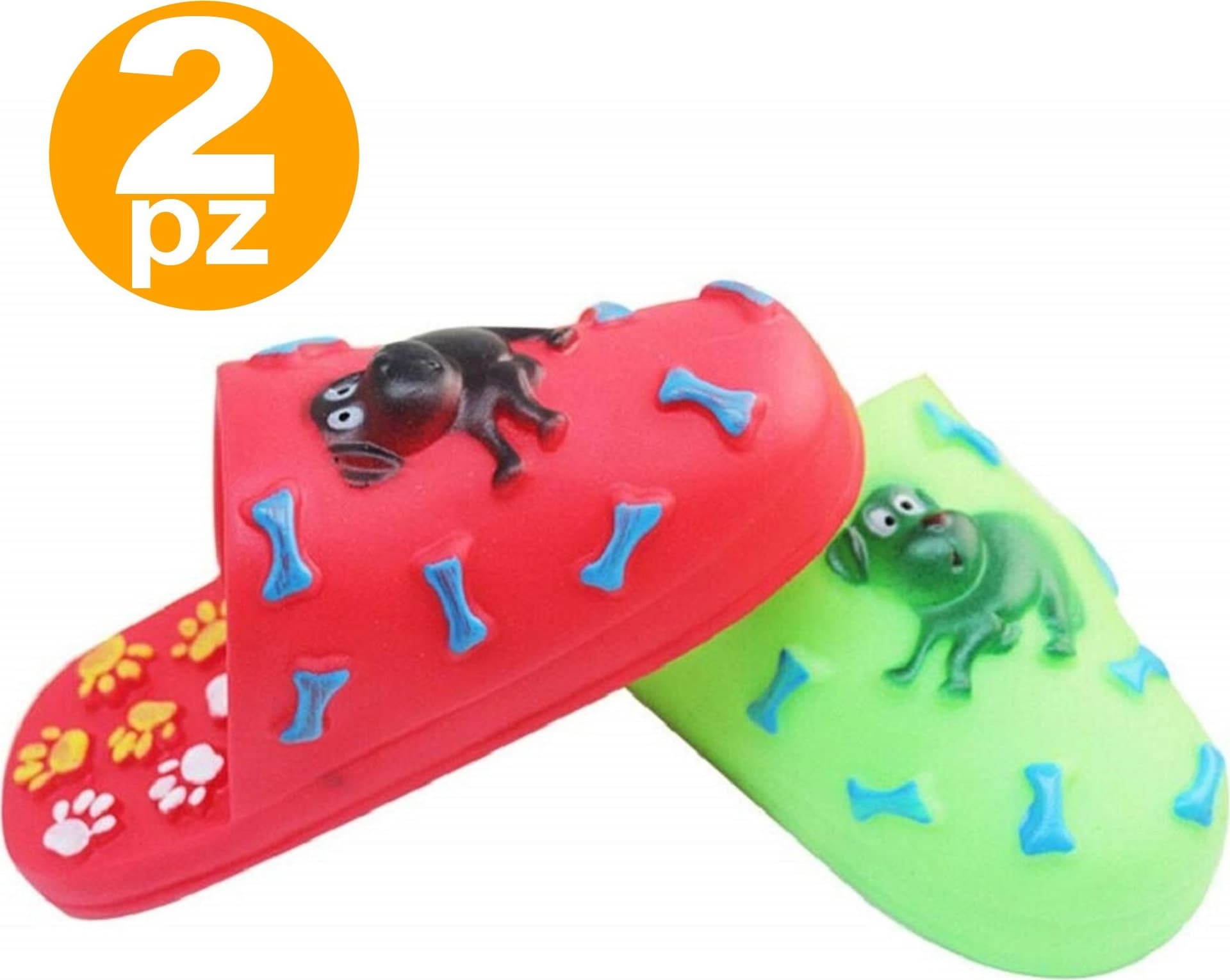 GIOCO PANTOFOLA CIABATTA CON SUONO STRIDULO GOMMA CANI GATTI RESISTENTE MASTICARE - 2