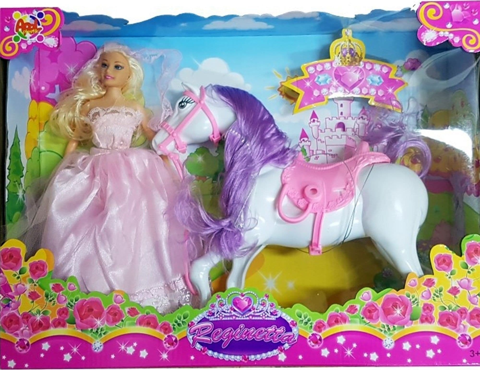 SPOSA BAMBOLA PRINCIPESSA REGINETTA A CAVALLO CRINIERA VIOLA PONY GIOCO BAMBINE