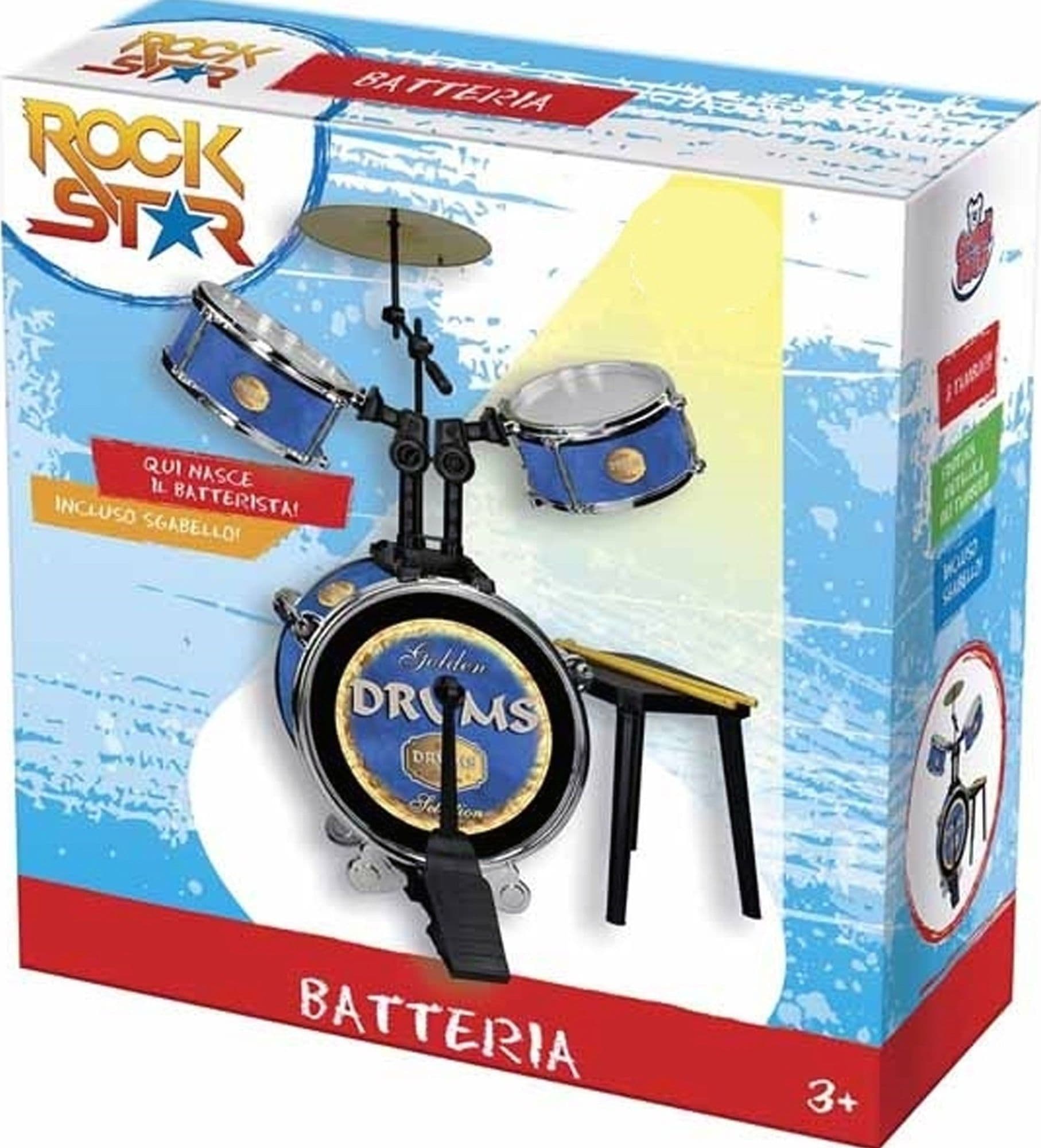 BATTERIA CON SGABELLO 3 TAMBURI E SEDUTA STRUMENTI MUSICALI BAMBINI