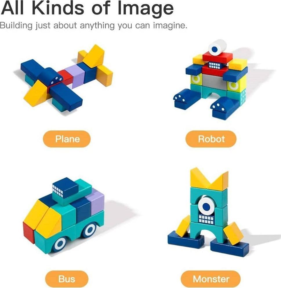 BLOCCHI COLORATI IN LEGNO COSTRUZIONI BUILDING BLOCKS PER BAMBINI 3+ ANNI - 4