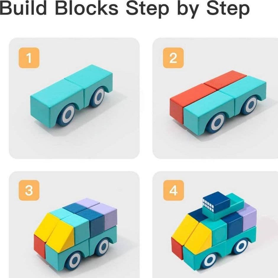 BLOCCHI COLORATI IN LEGNO COSTRUZIONI BUILDING BLOCKS PER BAMBINI 3+ ANNI - 5