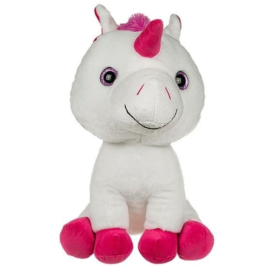 PELUCHE MORBIDO PER BAMBINI A FORMA DI UNICORNO LIOCORNO COLORE BIANCO E FUCSIA - 2