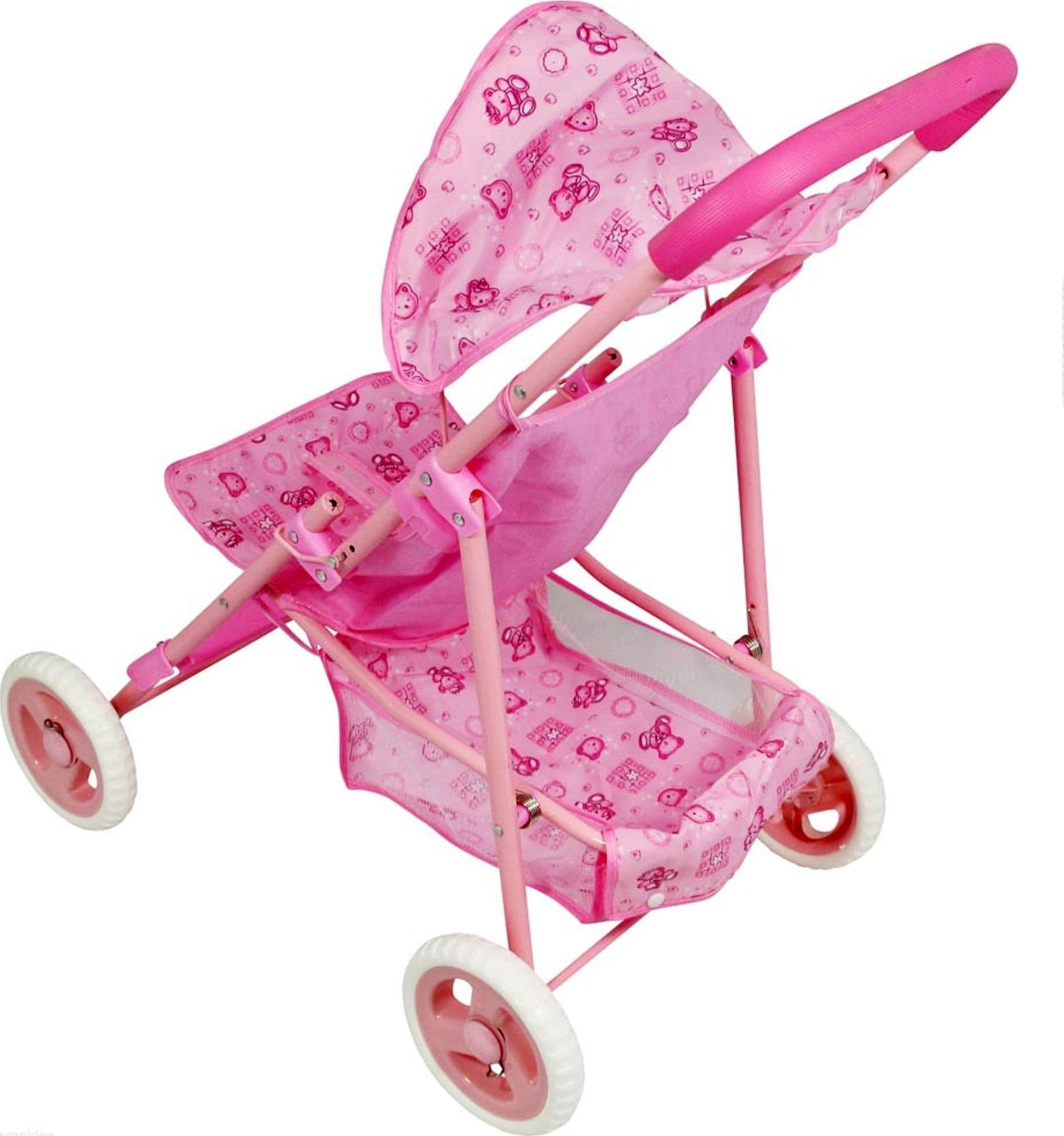 PASSEGGINO CARROZZINA PER BAMBOLE ROSA CON ORSETTI GIOCO GIOCATTOLO PER BAMBINE - 2