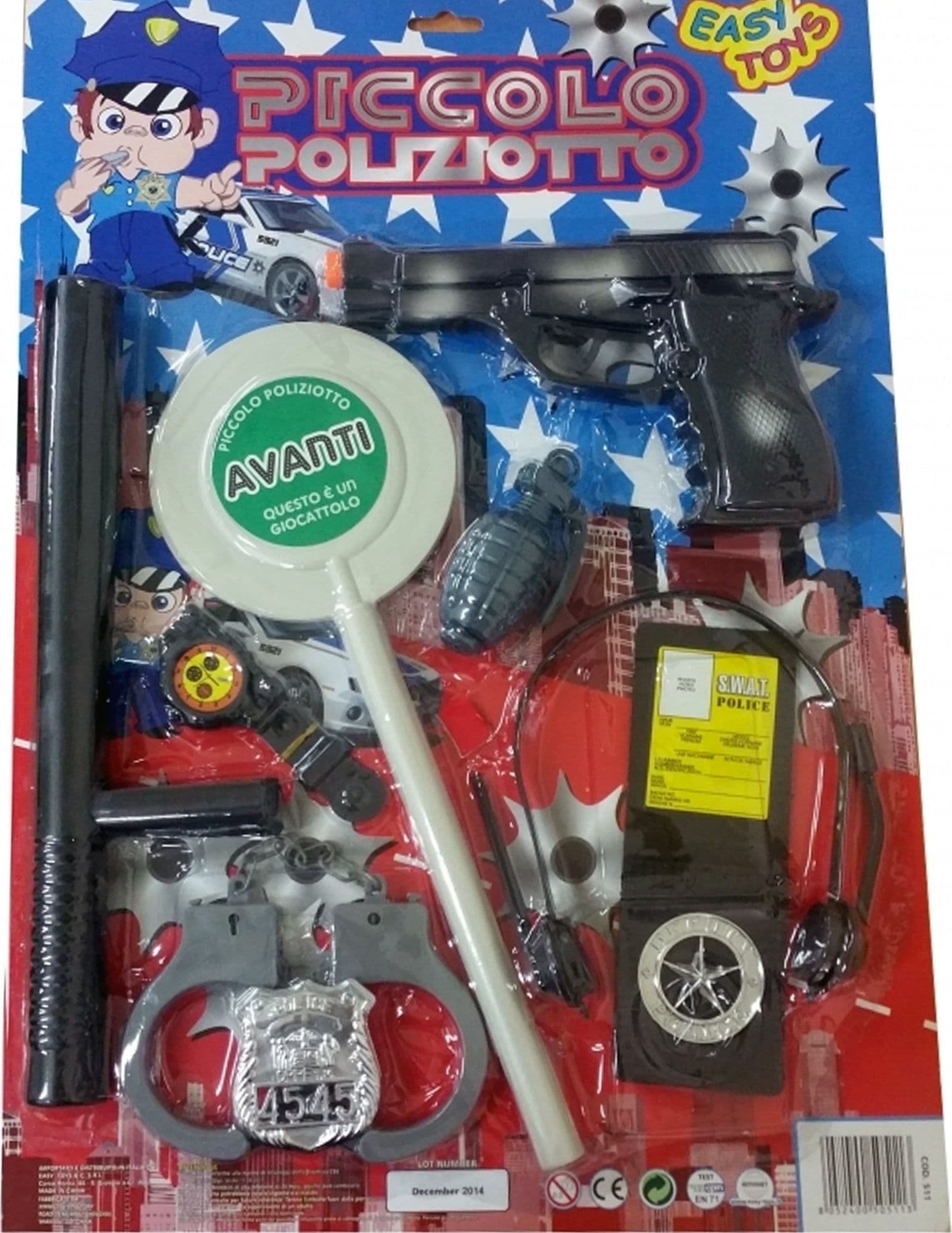 SET POLIZIA POSTO DI BLOCCO PISTOLA MANETTE DISTINTIVO MANGANELLO GIOCO BAMBINI