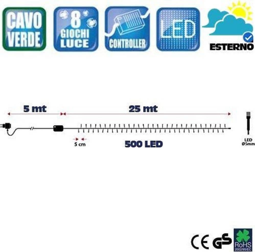 CATENA LUMINOSA 500 LUCI LED LUCCIOLE BIANCO CALDO CONTROLLER 8 FUNZIONI ESTERNO - 2