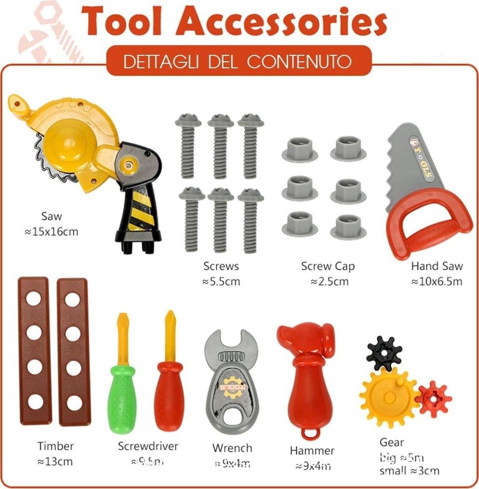 VALIGETTA ATTREZZI PER BAMBINI GIOCATTOLO CON ACCESSORI FAI DA TE PORTATILE 31PZ - 4