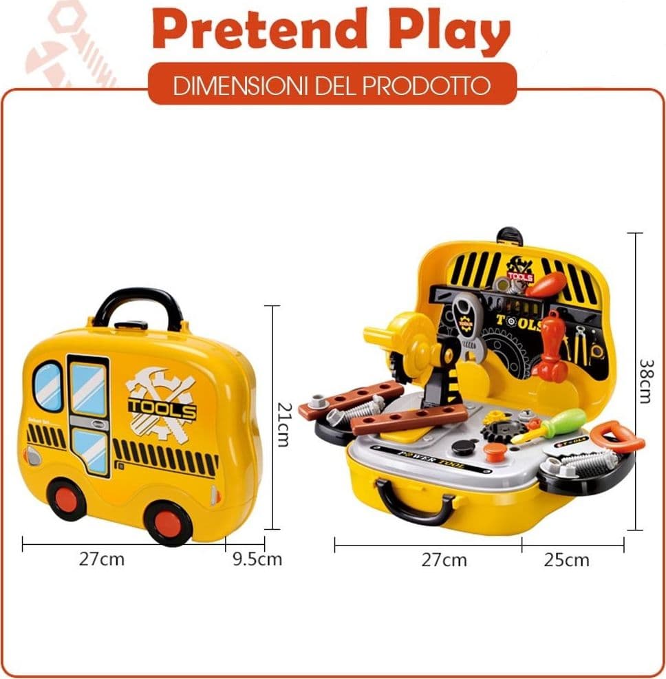 VALIGETTA ATTREZZI PER BAMBINI GIOCATTOLO CON ACCESSORI FAI DA TE PORTATILE 31PZ - 5