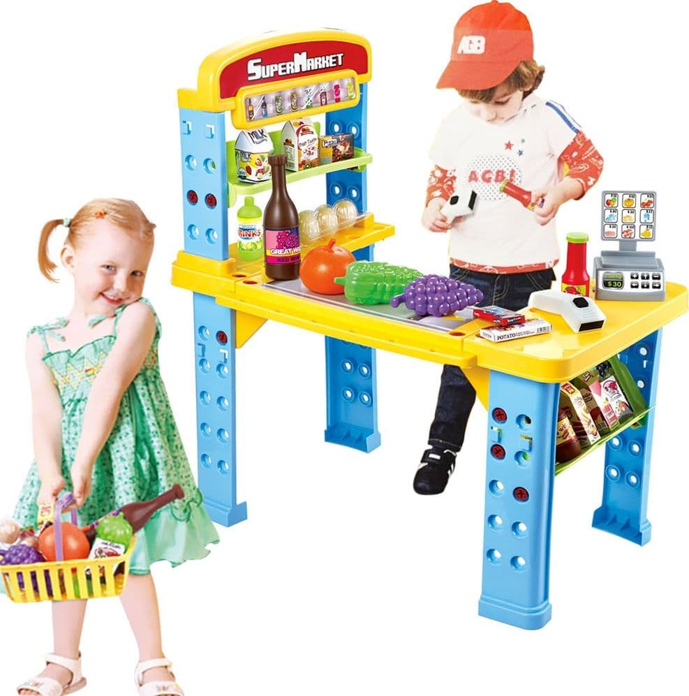 PLAYSET SUPERMERCATO GIOCATTOLO BAMBINI BANCO ESTENSIBILE LUCI SUONI ACCESSORI - 2