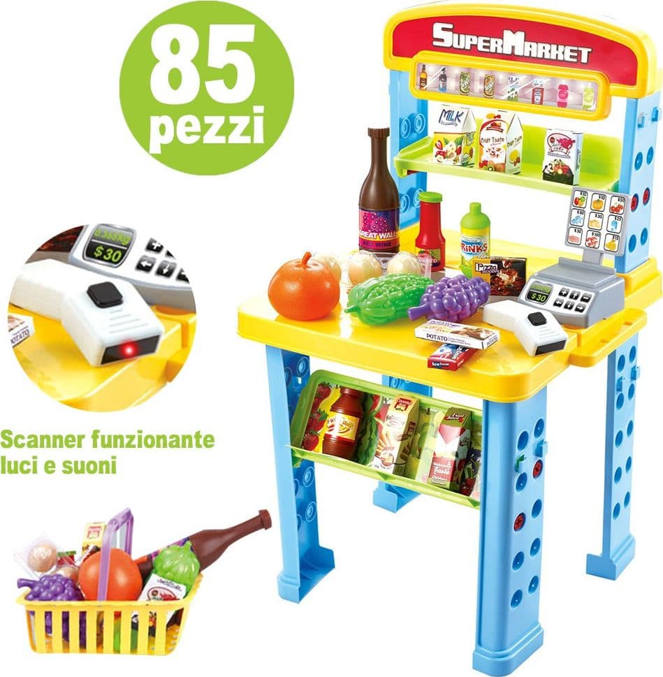 PLAYSET SUPERMERCATO GIOCATTOLO BAMBINI BANCO ESTENSIBILE LUCI SUONI ACCESSORI - 3
