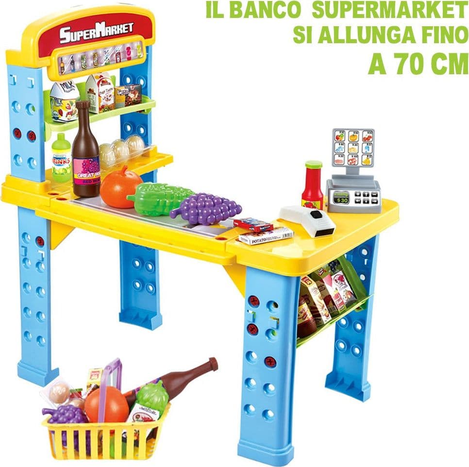 PLAYSET SUPERMERCATO GIOCATTOLO BAMBINI BANCO ESTENSIBILE LUCI SUONI ACCESSORI - 4