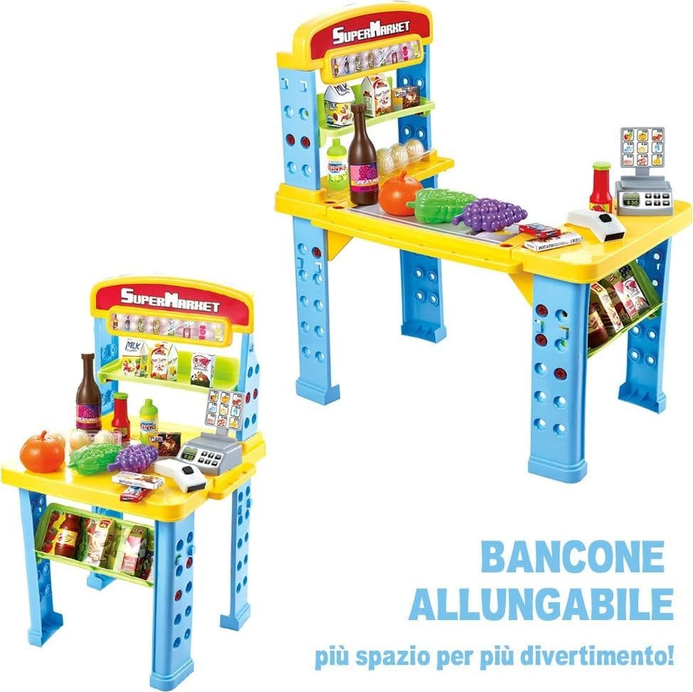 PLAYSET SUPERMERCATO GIOCATTOLO BAMBINI BANCO ESTENSIBILE LUCI SUONI ACCESSORI - 5