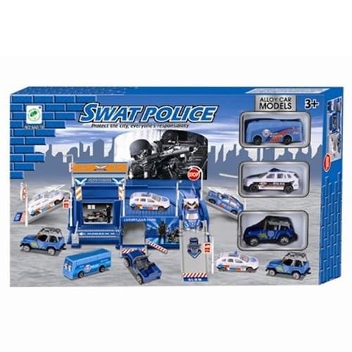 PLAYSET GARAGE STAZIONE POLIZIA SWAT CON RAMPE PITSTOP 3 MACCHININE E ACCESSORI - 2