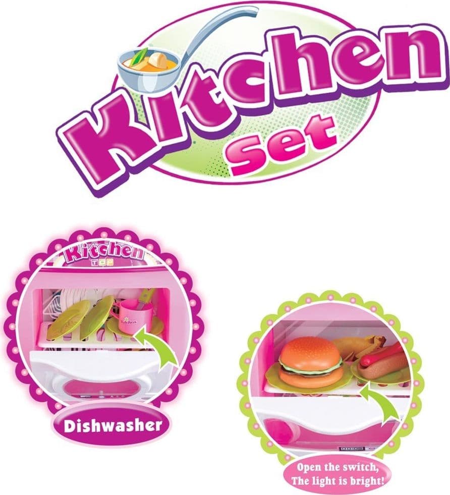 CUCINA PER BAMBINE GIOCATTOLO 69 ACCESSORI CON STOVIGLIE LUCI SUONI ALTEZZA 80CM - 3