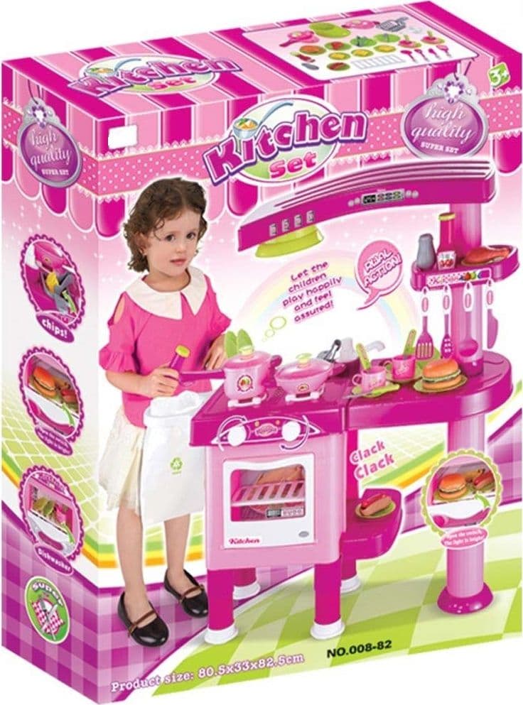 CUCINA PER BAMBINE GIOCATTOLO 69 ACCESSORI CON STOVIGLIE LUCI SUONI ALTEZZA 80CM - 4