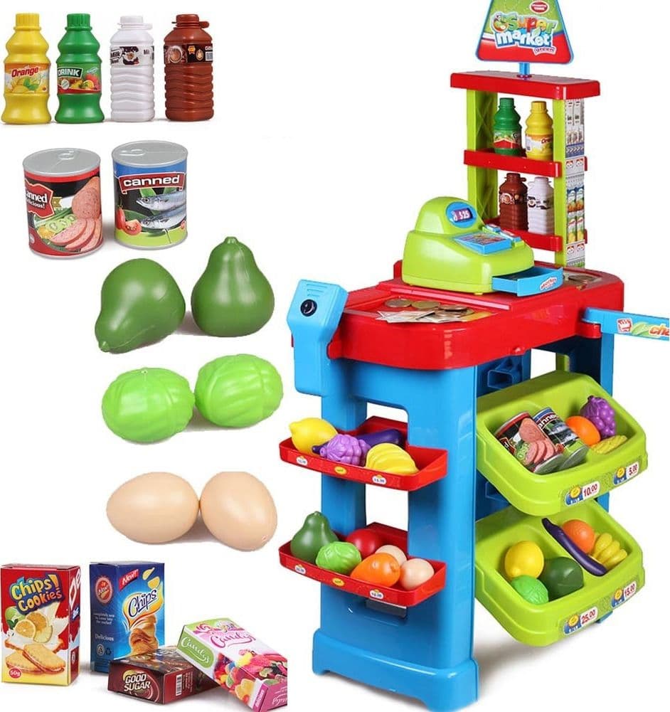 GIOCO SUPERMARKET NEGOZIO PER BAMBINI CON REGISTRATORE DI CASSA E TROLLEY SPESA - 2