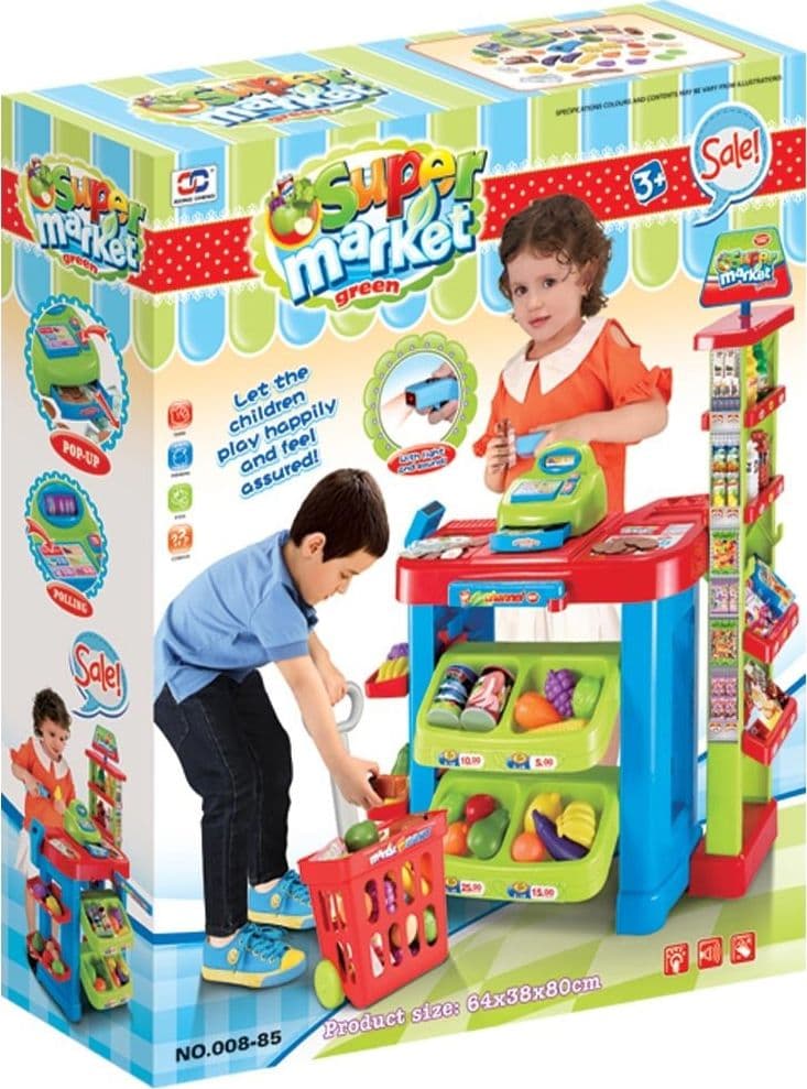 GIOCO SUPERMARKET NEGOZIO PER BAMBINI CON REGISTRATORE DI CASSA E TROLLEY SPESA - 5