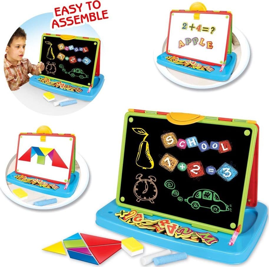 DOPPIA LAVAGNA CON SUPPORTO DA TAVOLO CON ACCESSORI PUZZLE LETTERE E NUMERI - 3