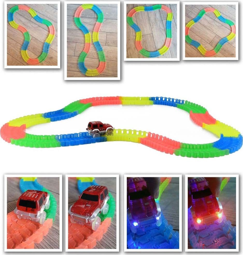PISTA MULTICOLORE CON MACCHINA A LED 162 PEZZI BINARI COMPONIBILI MULTI PERCORSO - 2