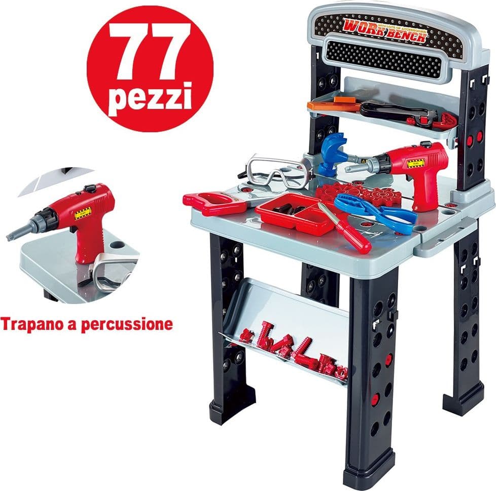 PLAYSET ATTREZZI DA LAVORO GIOCATTOLO BAMBINI BANCO ESTENSIBILE CON TRAPANO - 2