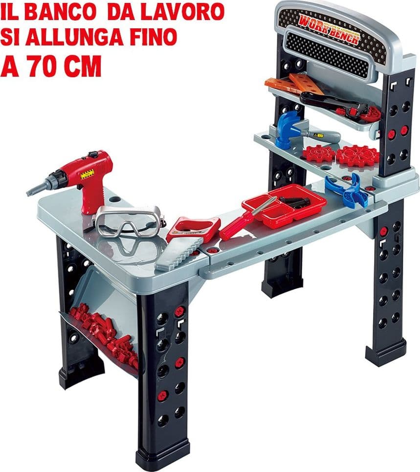 PLAYSET ATTREZZI DA LAVORO GIOCATTOLO BAMBINI BANCO ESTENSIBILE CON TRAPANO - 3