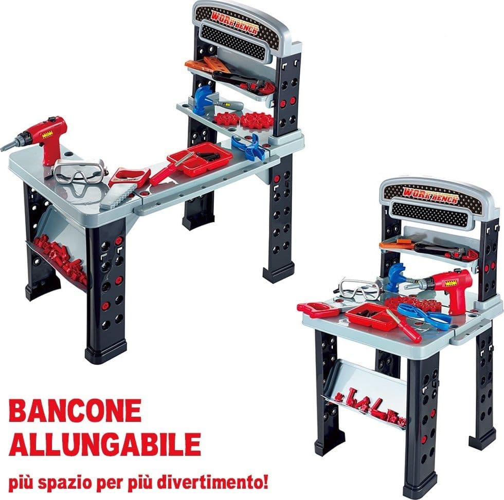 PLAYSET ATTREZZI DA LAVORO GIOCATTOLO BAMBINI BANCO ESTENSIBILE CON TRAPANO - 5