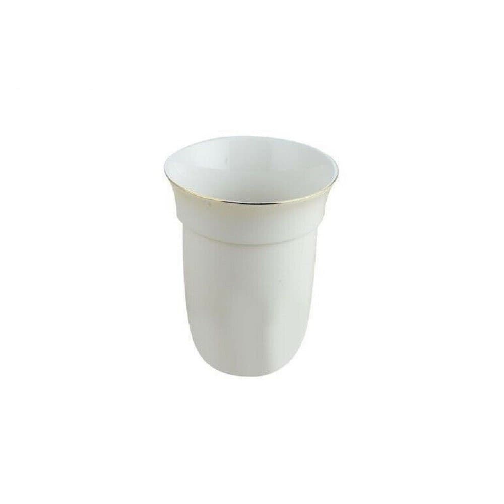 BICCHIERE RICAMBIO PORTA SCOPINO WC CERAMICA BORDI DORATI BAGNO ACCESSORI 59343 - 2