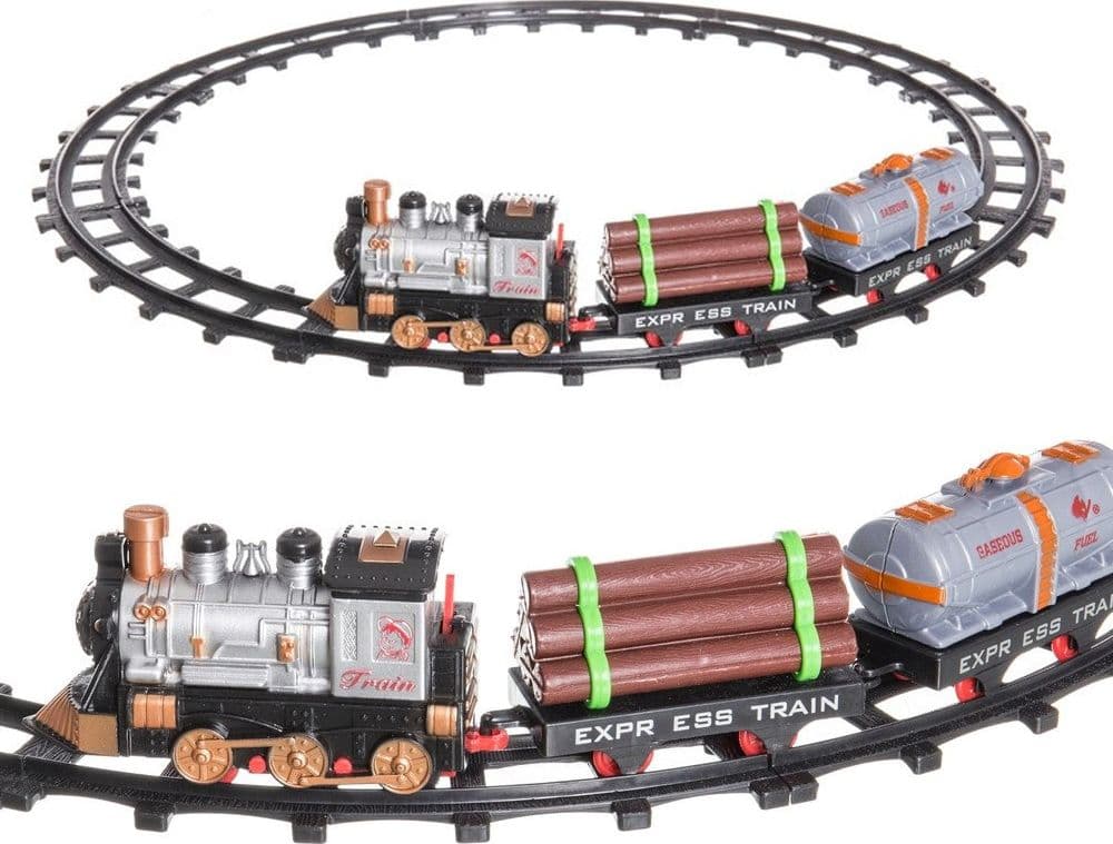 PISTA TRENO TRENINO PER BAMBINI LUNGHEZZA 144CM CON BINARI LOCOMOTIVA E 2 VAGONI - 2
