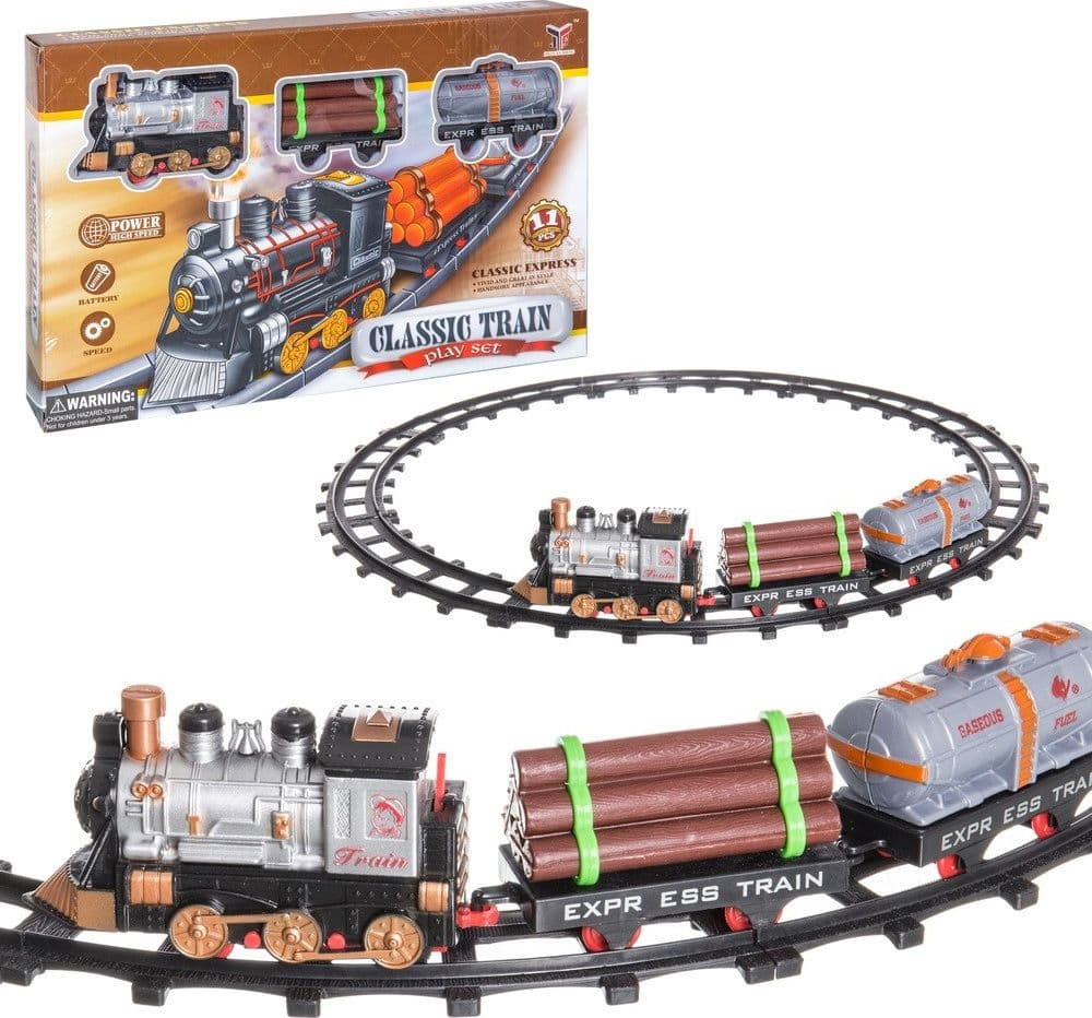 PISTA TRENO TRENINO PER BAMBINI LUNGHEZZA 144CM CON BINARI LOCOMOTIVA E 2 VAGONI - 3