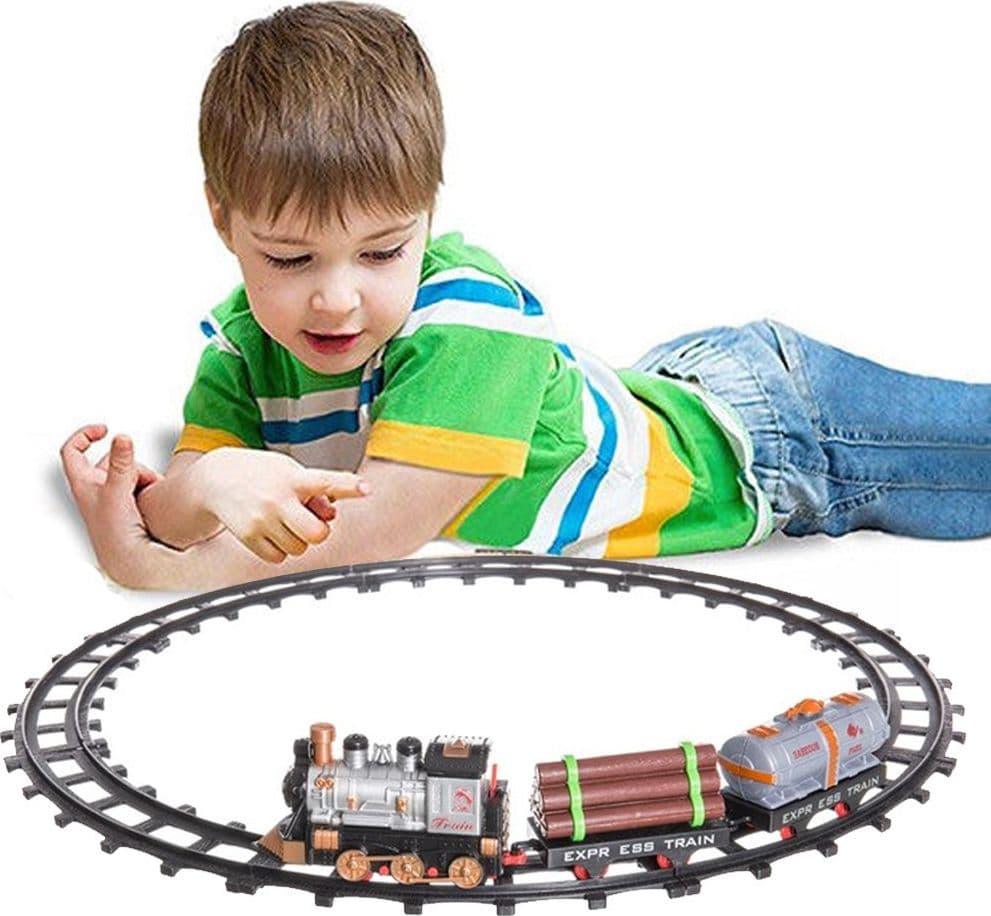 PISTA TRENO TRENINO PER BAMBINI LUNGHEZZA 144CM CON BINARI LOCOMOTIVA E 2 VAGONI - 4