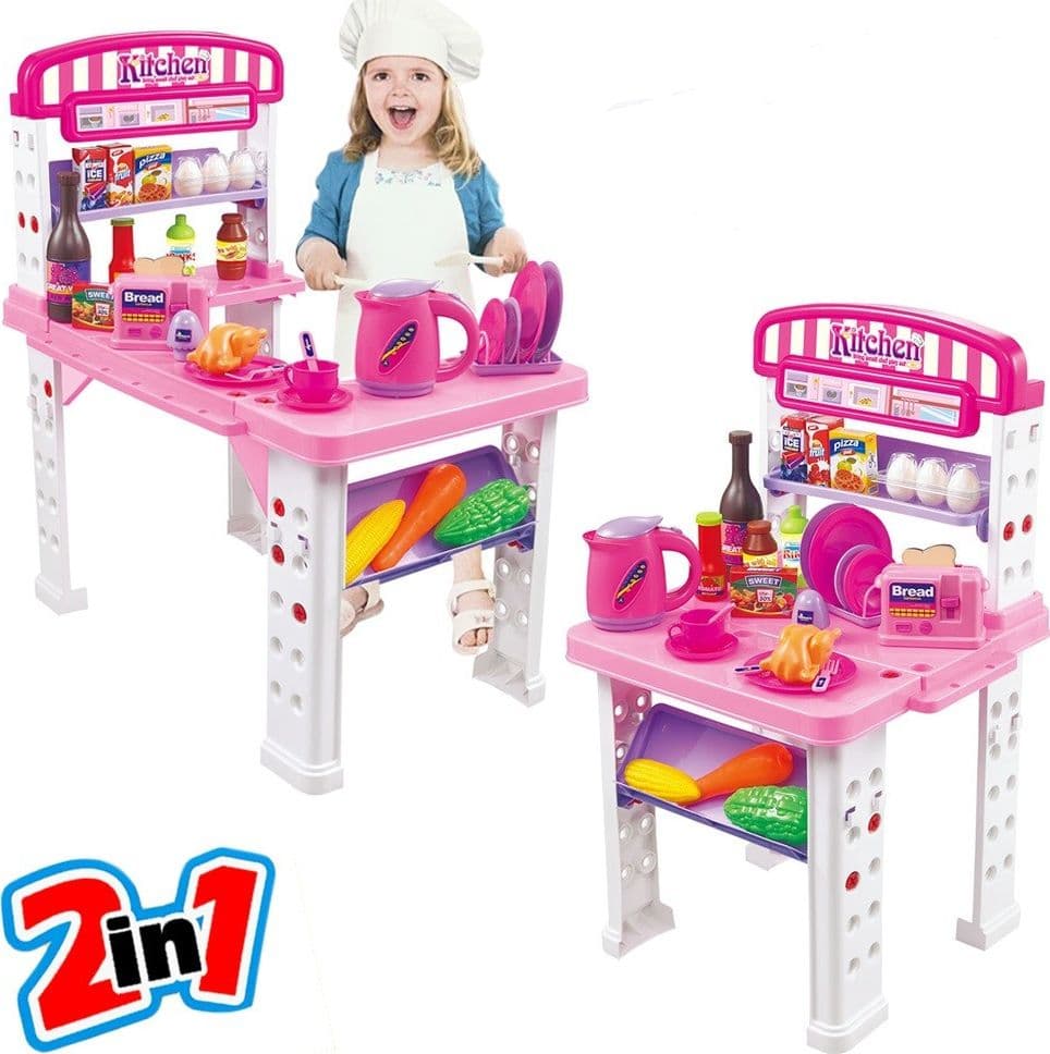 PLAYSET CUCINA GIOCATTOLO BAMBINI BANCO ESTENSIBILE NUMEROSI ACCESSORI GIOCO - 2