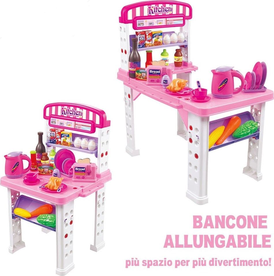 PLAYSET CUCINA GIOCATTOLO BAMBINI BANCO ESTENSIBILE NUMEROSI ACCESSORI GIOCO - 3