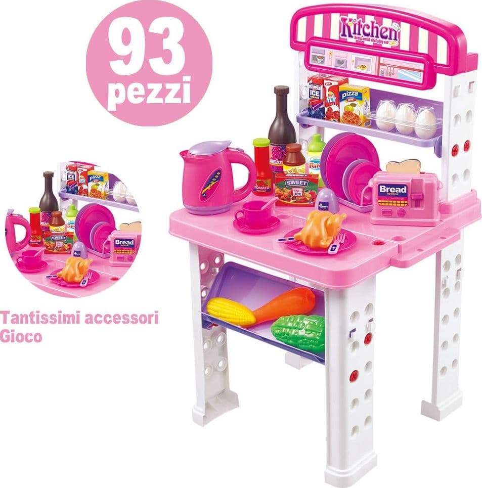 PLAYSET CUCINA GIOCATTOLO BAMBINI BANCO ESTENSIBILE NUMEROSI ACCESSORI GIOCO - 4