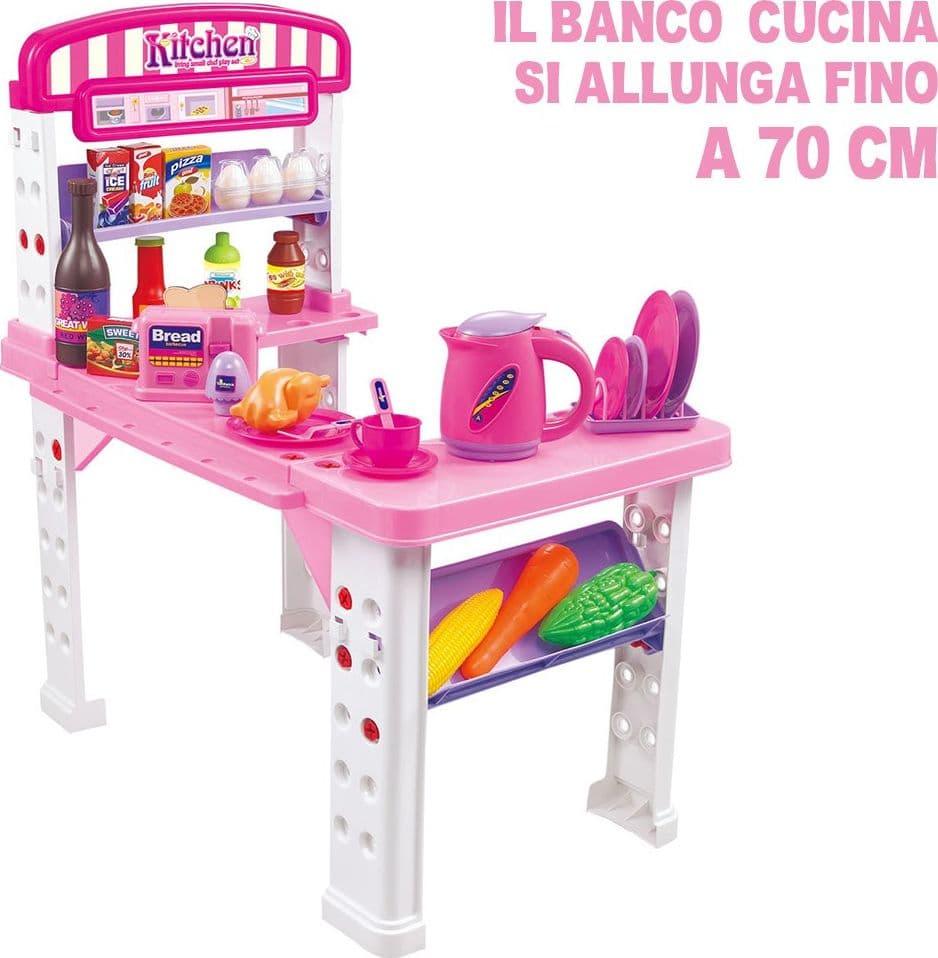 PLAYSET CUCINA GIOCATTOLO BAMBINI BANCO ESTENSIBILE NUMEROSI ACCESSORI GIOCO - 5