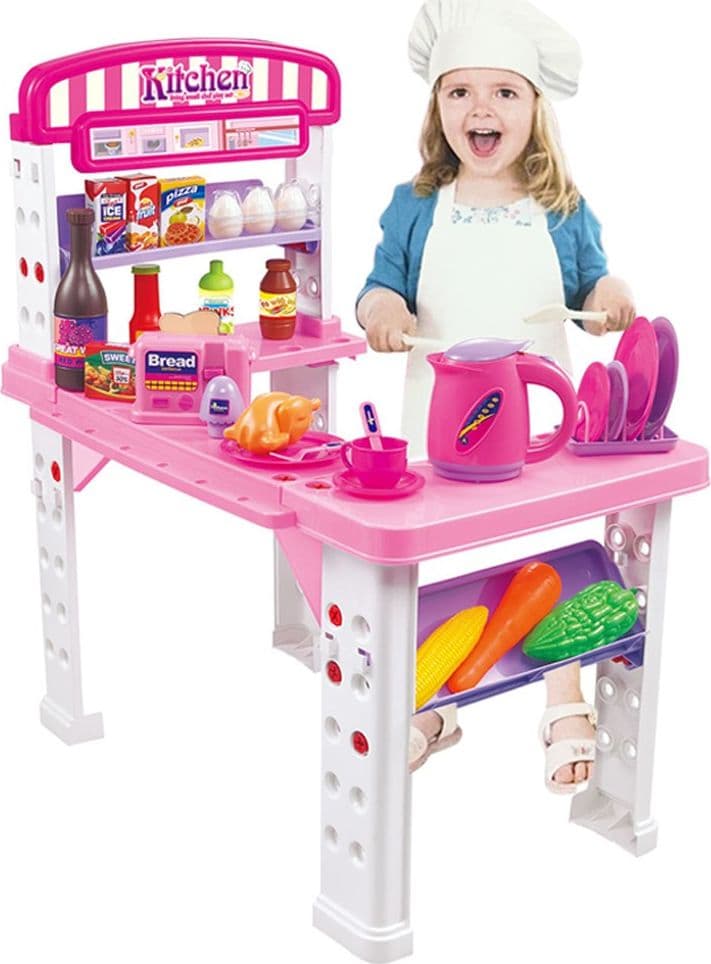 PLAYSET CUCINA GIOCATTOLO BAMBINI BANCO ESTENSIBILE NUMEROSI ACCESSORI GIOCO - 6