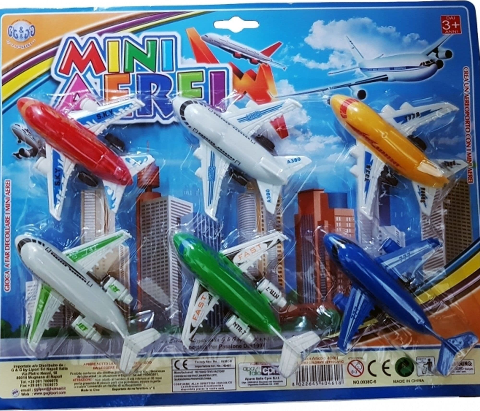 SET 6 AEREI COLORATI MINI MISTE CREA AEROPORTO INTERNAZIONALE BAMBINI GIOCATTOLO