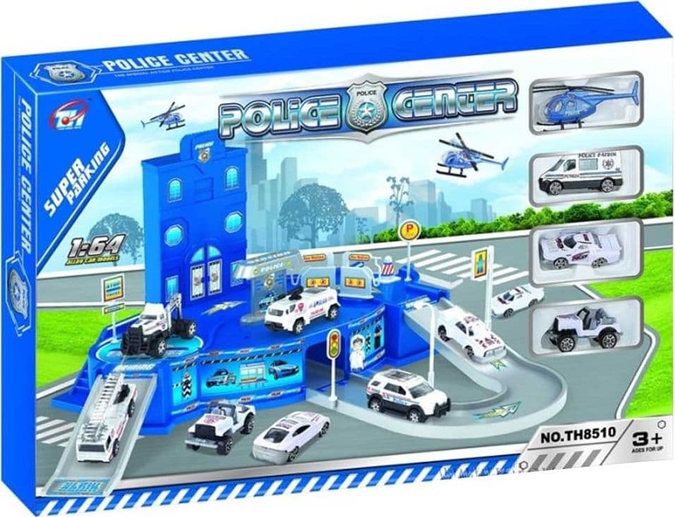 PLAYSET STAZIONE FORZE DELL'ORDINE CON RAMPE PITSTOP 3 MACCHININE 1 ELICOTTERO - 2