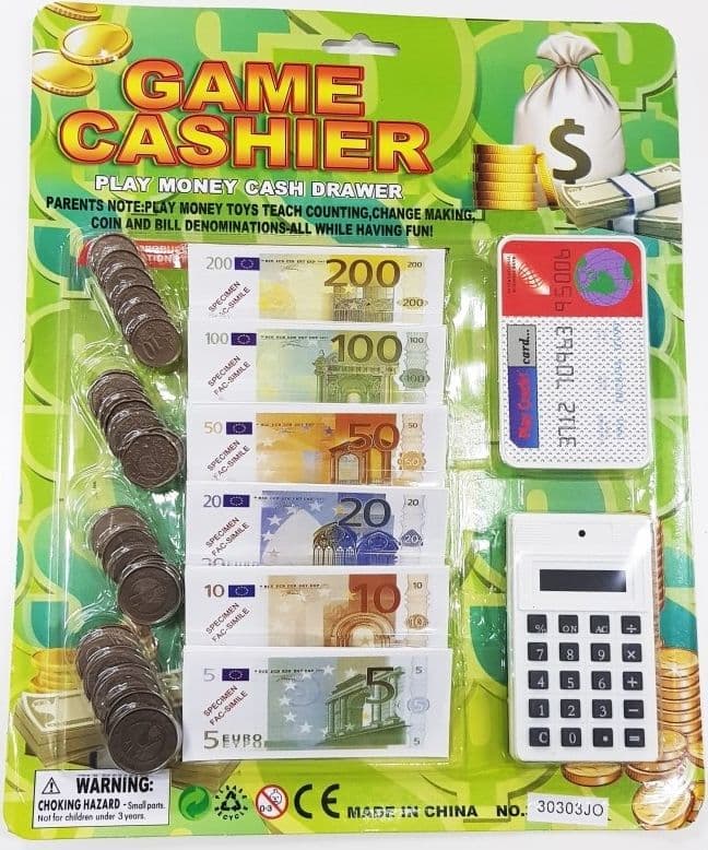 CONTANTI FINTI CARTA CREDITO CASHIER LETTORE SOLDI MONETE BANCONOTE EURO GIOCO - 2