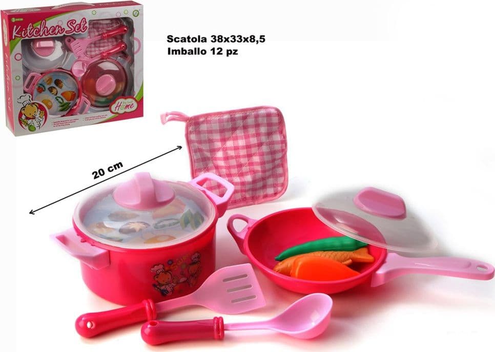 SET ACCESSORI CUCINA CON PENTOLE PADELLE E COPERCHI GRANDI GIOCO PER BAMBINE - 2