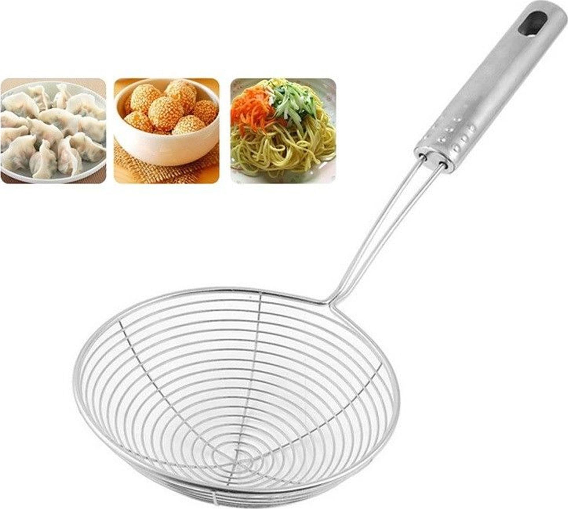 COLINO ACCIAIO INOX 16CM CON MANICO PASSINO RETE GANCIO UNCINO FILTRA SETACCIO