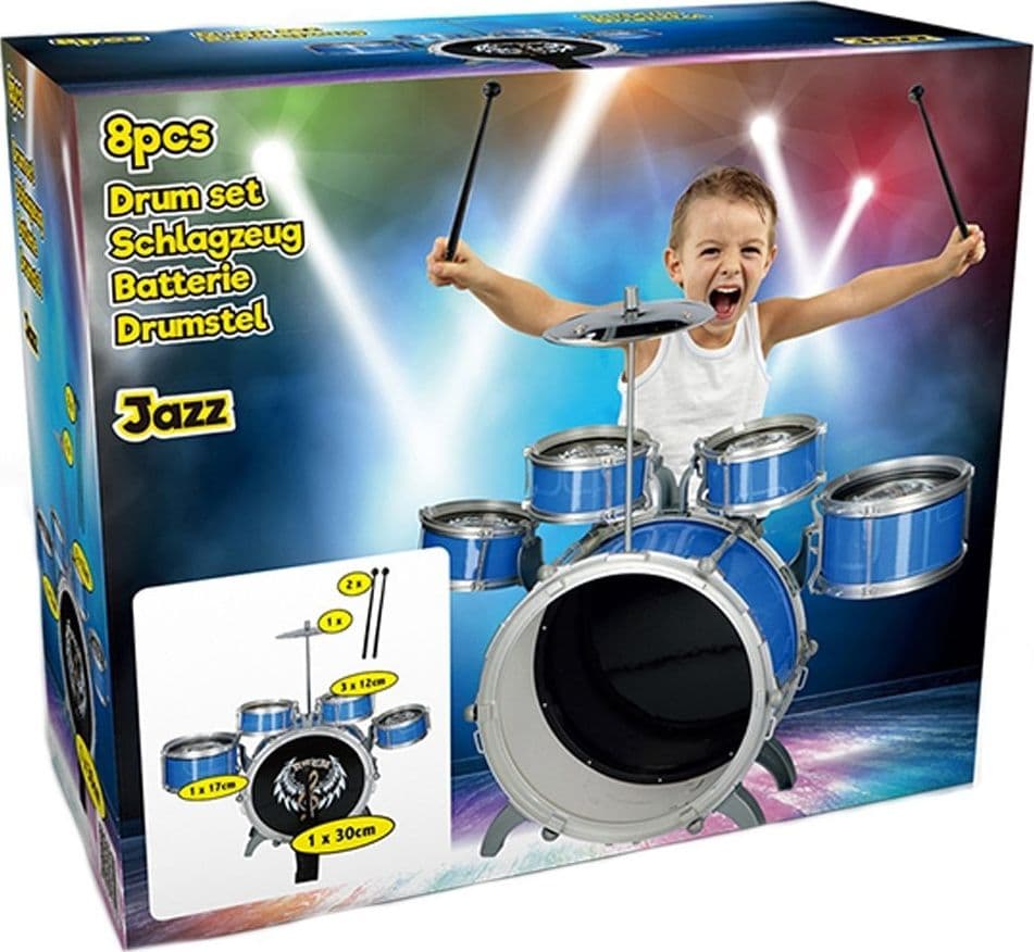 BATTERIA MUSICALE GIOCATTOLO PER BAMBINI 4 TAMBURI PIATTO E BACCHETTE 2 COLORI - 4