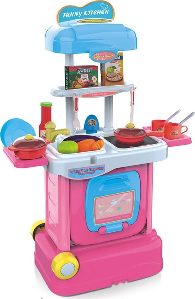 CUCINA GIOCATTOLO BAMBINI FORNELLO LUCI SUONI RICHIUDIBILE IN TROLLEY ACCESSORI - 2