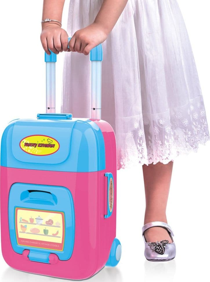 CUCINA GIOCATTOLO BAMBINI FORNELLO LUCI SUONI RICHIUDIBILE IN TROLLEY ACCESSORI - 3
