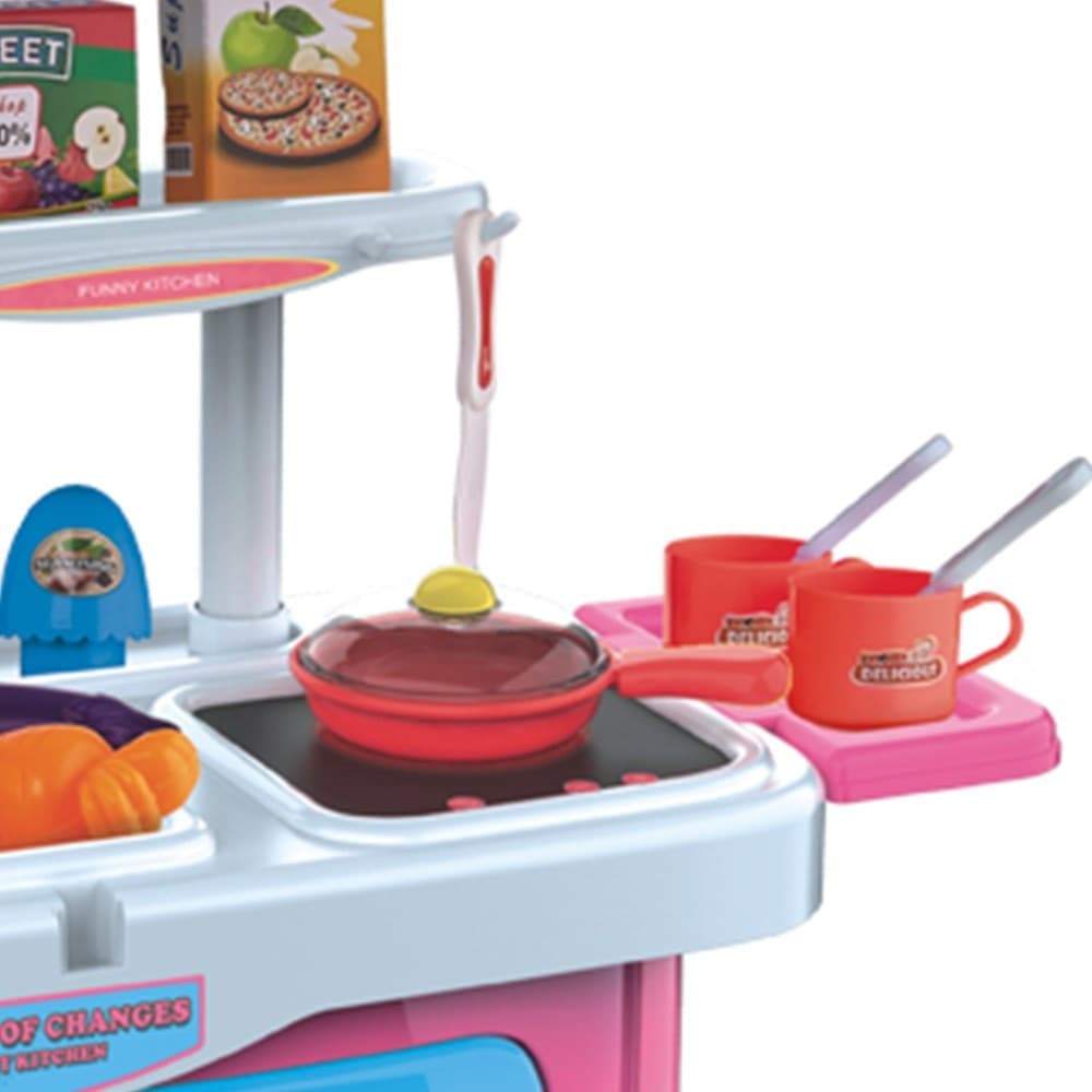 CUCINA GIOCATTOLO BAMBINI FORNELLO LUCI SUONI RICHIUDIBILE IN TROLLEY ACCESSORI - 4
