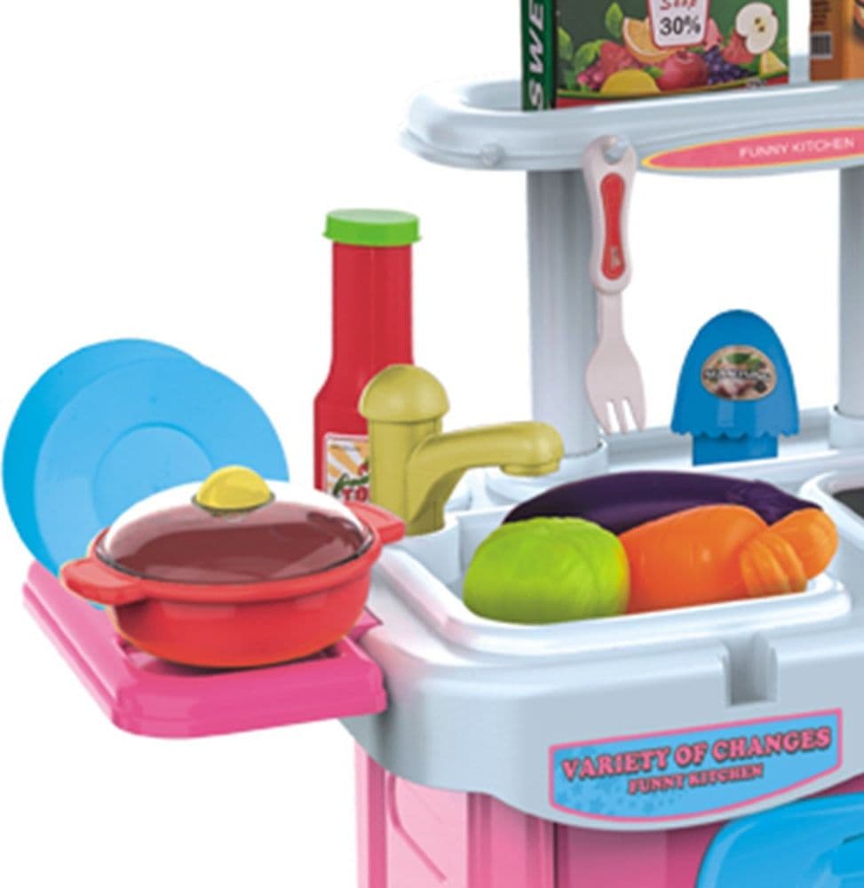 CUCINA GIOCATTOLO BAMBINI FORNELLO LUCI SUONI RICHIUDIBILE IN TROLLEY ACCESSORI - 5