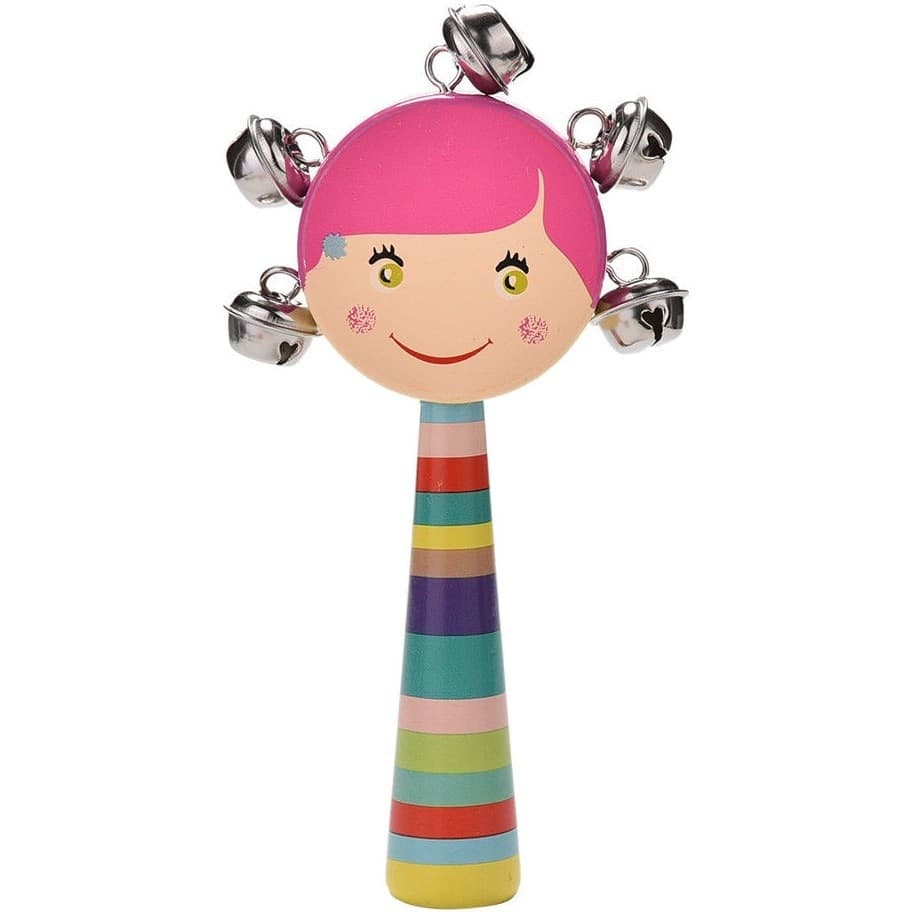 CAMPANELLO SONAGLINO CON MANICO MULTICOLORE GIOCATTOLO IN LEGNO SUONO BAMBINI